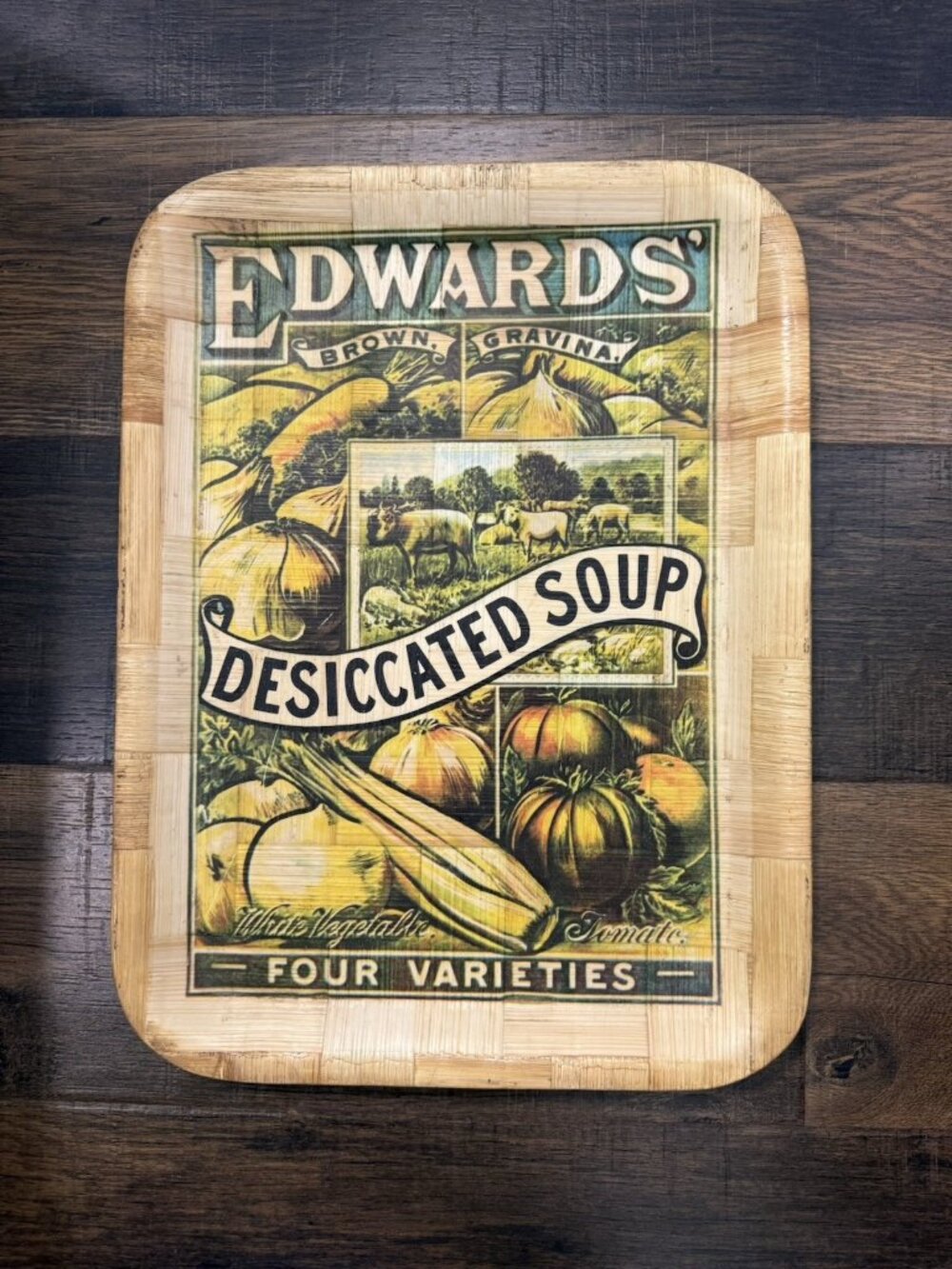 Vintage Edwards Desiccated Soup Advertising Ad Farmhouse Woven Bamboo Soup Tray